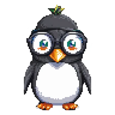 cute penguin head with round glasses, smart looking sticker