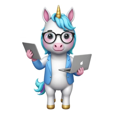 Unicorns holding laptop book
A full body of scholar unicorn wearing round glasses, holding a laptop. sticker