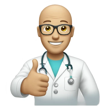 Bald male Nurse wearing white glasses giving thumbs up sticker