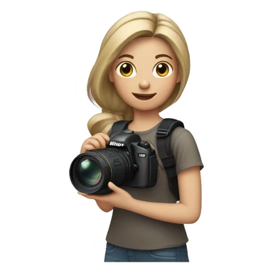 Girl with dark blonde loose ponytail Holding a Nikon Camera in her hands sticker