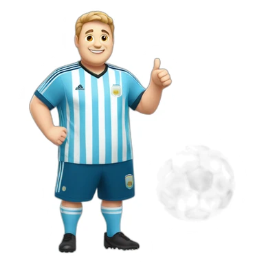 obese white man play soccer. argentina uniform. Thumbs up  sticker