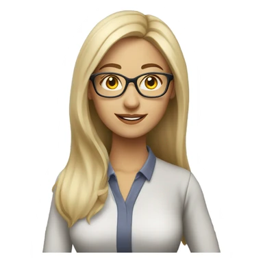 Woman teacher gray blonde long hair glasses with book sticker