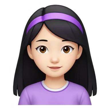 Asian teen girl with long straight black hair, wearing a lilac bando and a white shirt, happy expression sticker