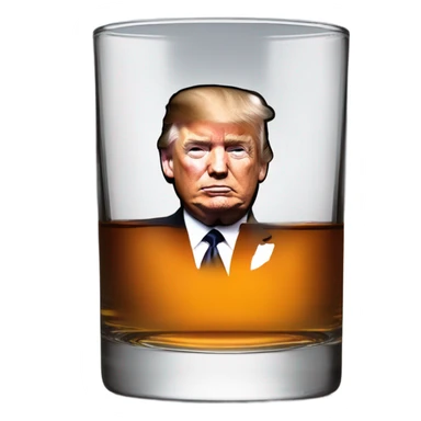 Whiskey glass with whiskey & an image of Donald Trumps face  sticker