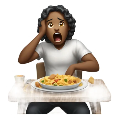 a person who is moody and sleepy and is eating food sticker