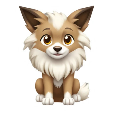 Brown Beige White Cartoon Chibi Wolf Eevee Lycanroc Full Body sticker
