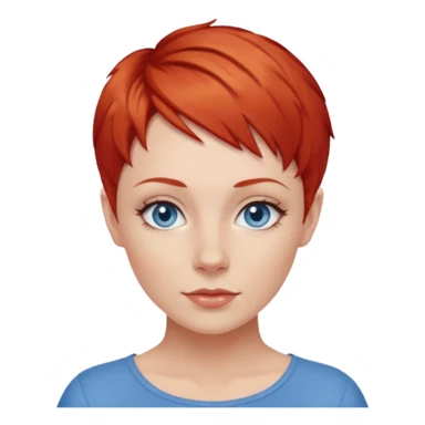 27 year old white woman, red hair, pixie cut, blue eyes sticker