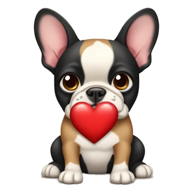 Black and tan frenchie dog holding heart  sticker