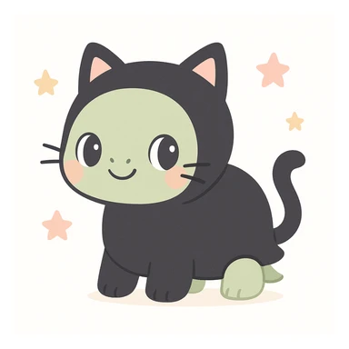 a tortoise wearing a full black cat costume, including whiskers and a tail, looking mischievous sticker