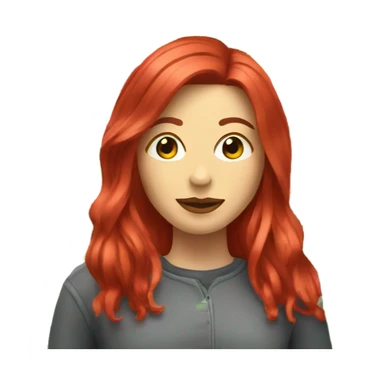 Woman with straight ruby red hair, beside marijuana plant  sticker