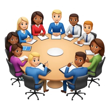 coworkers brainstorming ideas at a round conference table sticker