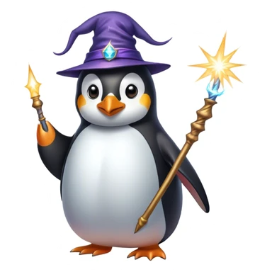 penguin wizard with magical sparks coming out of his wand sticker