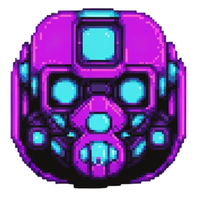 futuristic cyberpunk pixel art icon, vivid neon colors purple magenta cyan, minimal expressive design, 32x32, centered, high contrast, transparent background, no text, suitable for dark background, song title symbol sticker