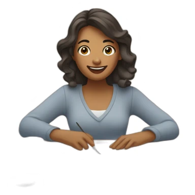 A woman who is doing craft on at table which has cricut on one side and craft supplies on other side sticker