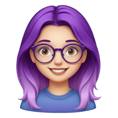 smiling influencer girl, young, long purple ombre hair, retro round glasses, trendsetter sticker