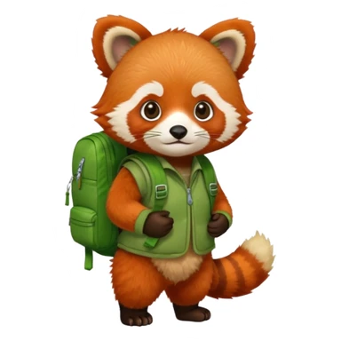 baby red panda wear green backpack sticker
