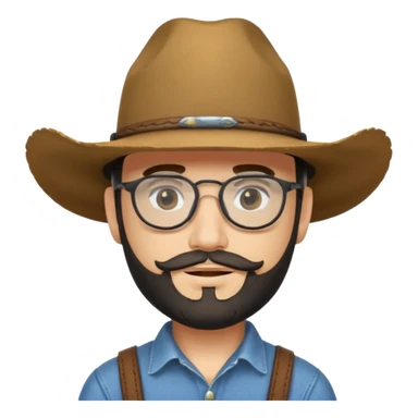 Man wearing a cow boy hat and a chin strap beard and black glasses  sticker