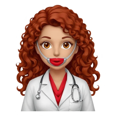 Sensual Spanish Lilith core evil surgeon.red outfit.  Surgeon has hazel eyes. Her hair is BROWN. Hair is also  long and  curly. wearing a sexy surgeon outfit with platform  heels.she is a calculated smart killer. She covers only her mouth and nose with silk scarf to hide identity  sticker