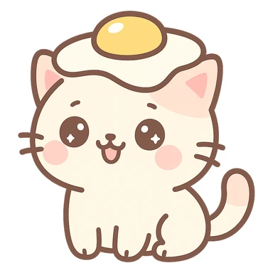 cute cat with a fried egg hat, playful and colorful, cheerful expression sticker