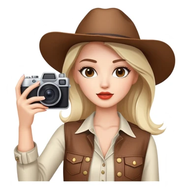 Western female fashion model posing with camera taking selfie, stylish outfit sticker