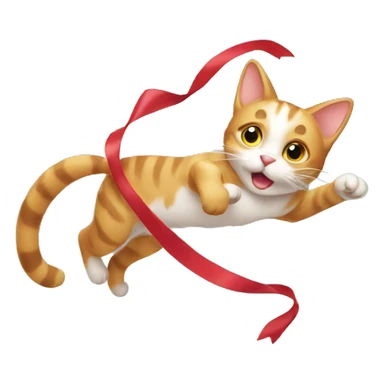 cat chasing long ribbon sticker