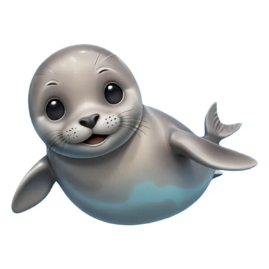 A 3D cartoon seal swimming with visible flippers, calm blue water, soft sunlight, Memoji-style realism. sticker