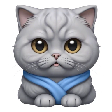 Cinematic Comical Grey Scottish Fold Cat Portrait Emoji, Head tilted with a scrunched, grumpy expression and adorable folded ears, sleek soft grey fur with subtle blue undertones, Simplified yet sharp features, highly detailed, glowing with a slightly sarcastic glow, high shine, poised but with a comically displeased demeanor, stylized with an air of playful disdain, focused yet unimpressed, soft glowing outline, capturing the essence of a grumpy yet endearing kitty with the classic Scottish Fold charm, so lifelike it feels like it could give you an exaggerated sigh and a disapproving stare at any moment! sticker