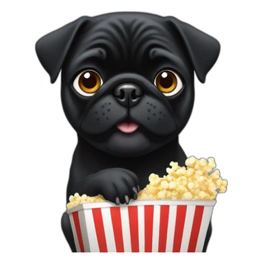 Black pug eating popcorn sticker