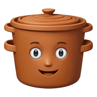 top-down view of a clay pot with a closed lid, emoji style sticker