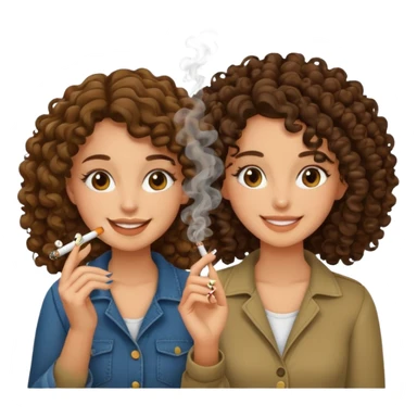 Two tan brunette girls, one with curly hair, smoking weed sticker