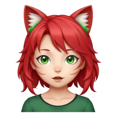 very cute anime cat-girl with cat ears, red blowing hair sticker