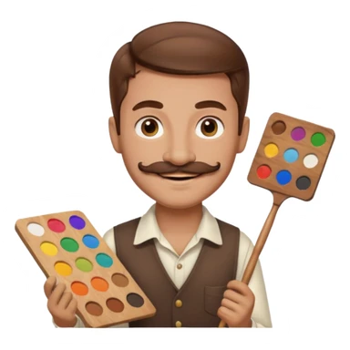 artist with palette and moustache smiling sticker