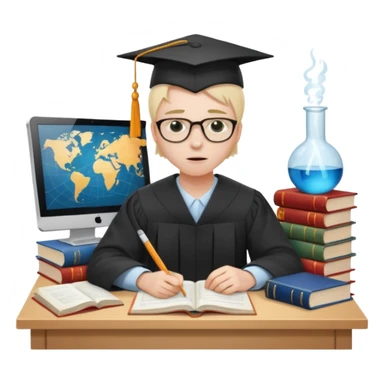 A very exhausted graduate student studying statistical physics. With some books on statistical physics, and a lot of papers, and computers sticker