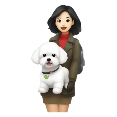 A cute korean style bichon frise with a dark-haired Asian woman at the airport  sticker