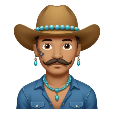 mustached cowboys with tattoos on face and bead sticker