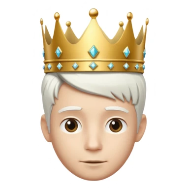 Royal latin Kid boy with wery fancy 3d crown head 3d style only face half rotate head white hair 3d face in rotate sticker