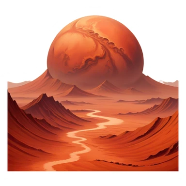 🔥 Cinematic Realistic Mars – A striking, high-resolution image of the Red Planet, featuring its iconic rust-colored terrain, deep canyons, and towering volcanoes. Swirling dust storms can be seen in the thin Martian atmosphere, with sunlight casting long shadows over its desolate, rocky landscape. sticker