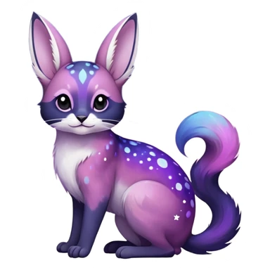 Colorful black-violet-indigo-purple-pink-gradients nebulae nebula white stars-sparkles-markings galactical shiny white-stars-spotted glorious iridescent divine exotic cute cool beautiful realistic Meloetta-caracal-civet-sergal-bunny-oncilla-animal-Fakémon-hybrid-fursona (full body) sticker