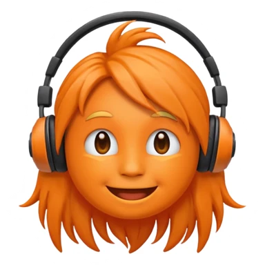 Orange happy face emoji with a couple of hair,headphones,and antennas. sticker
