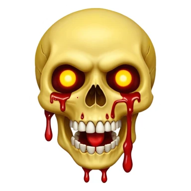 Yellow laughing Skull with blood and glowing eyes in the style of your bleeding skull art, the more detail  sticker