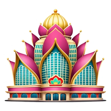 Macao Grand Lisboa Casino building, simplified emoji style with bold outlines and bright colors, cartoon style distinctive lotus-shaped tower sticker