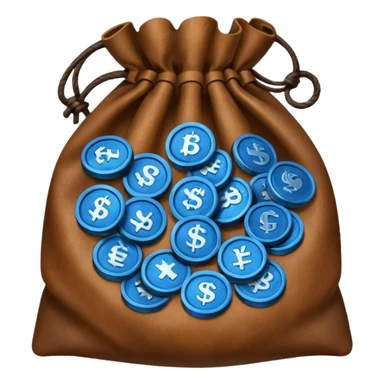 blue coins inside brown money bag sticker