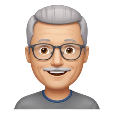 54 year old man, short shaved grey hair, full short, shaved beard stubble, glasses sticker