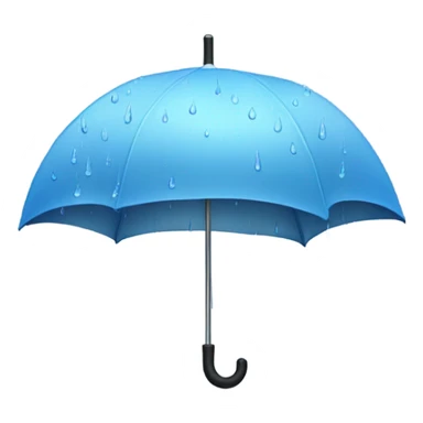Design an emoji of a rainy outdoor scene, with a small umbrella, falling raindrops, and a misty background of trees or a city skyline. Use soft gray, blue, and pastel accents to give it a calming, moody vibe. sticker