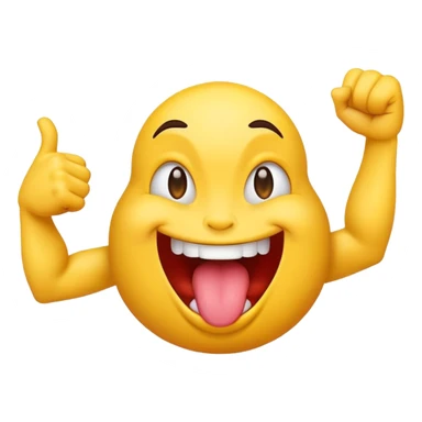 Emoji face sticking tongue out and flexing arm sticker