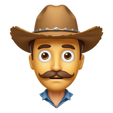 Clash of Clans aesthetic Comical Cowboy Portrait Emoji, Head tilted dramatically with an exaggerated, fun expression and wide, comically expressive eyes, featuring a rugged yet cartoonish build with a playful cowboy hat and quirky mustache, his natural skin tone evident, Simplified yet hilariously expressive features, highly detailed, glowing with a slightly sassy western glow, high shine, dramatic yet playful, stylized with an air of cheeky frontier mischief, soft glowing outline, capturing the essence of a meme-worthy cowboy bringing humor to epic quests! sticker