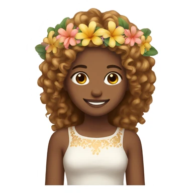 smiling girl with flower crown, Her hair is long, curly, golden brown sticker