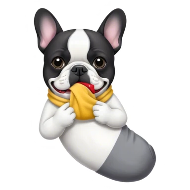 Black and white frenchie eating a sock  sticker