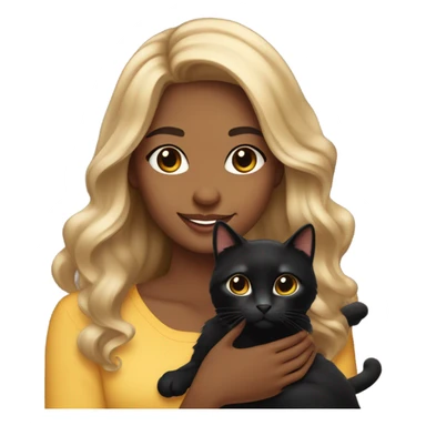 
"Young woman with medium brown skin tone, long wavy hair, big sparkling eyes, a radiant smile, wearing a stylish outfit, holding a cute black cat, and looking very beautiful and adorable." sticker