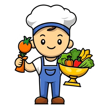 Happy gardener with trophy and prize vegetables sticker